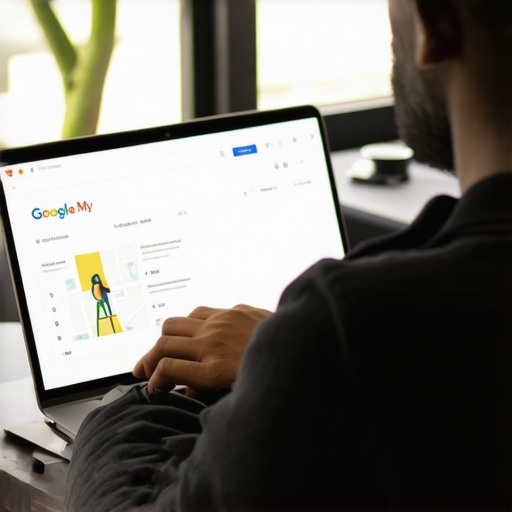 Business owner working on Google My Business profile on a laptop