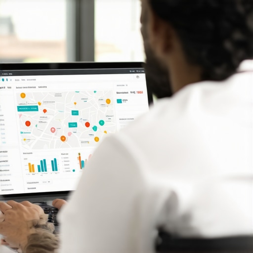 A person reviewing local SEO analytics and maps on a computer