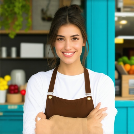 A friendly business owner happily interacting with a satisfied customer in front of their shop, symbolizing positive reviews.
