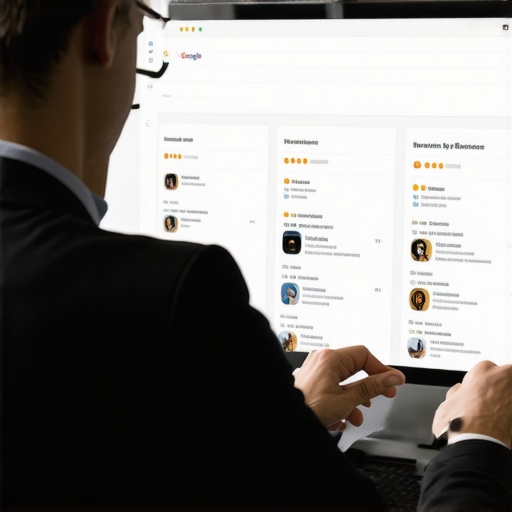 Business owner editing Google My Business profile on a laptop, improving local search visibility.