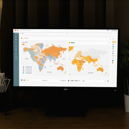 A desktop computer displaying SEO analytics and map performance graphs.