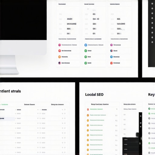 A desk setup showing SEO dashboards and citation management software in use for local map rankings