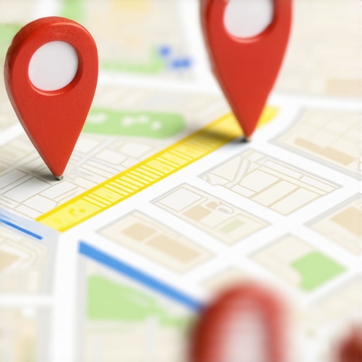 A detailed digital map with location pins and data overlays illustrating complex local SEO signals.