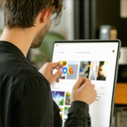 Business owner updating Google My Business listing with photos and business details