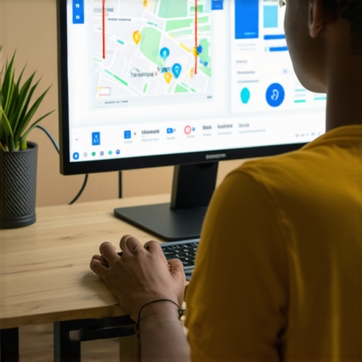 Seamless Local SEO Maintenance with Advanced Tools Person managing SEO metrics on a laptop showing maps and analytics