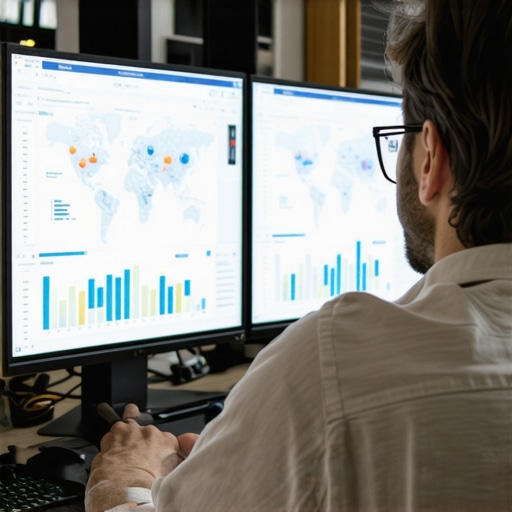 A professional analyzing maps and data charts to maintain SEO rankings