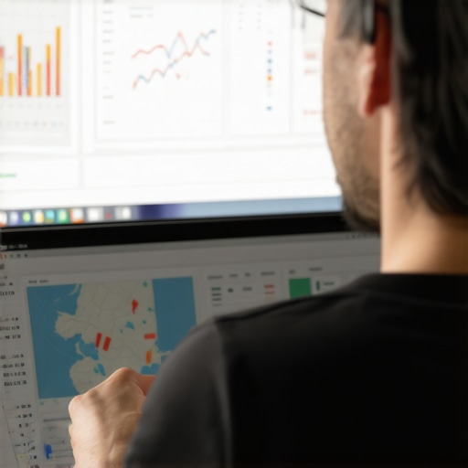 Optimizing Tools for Local SEO Success Business owner reviewing local SEO analytics on a laptop with maps and charts