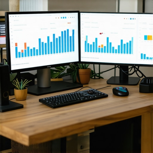 SEO Tools Workspace for Local Map Ranking Maintenance A workspace with multiple screens displaying local SEO analytics and ranking charts.