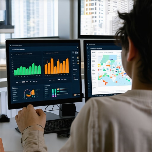 Person reviewing local SEO analytics on a laptop with maps and charts
