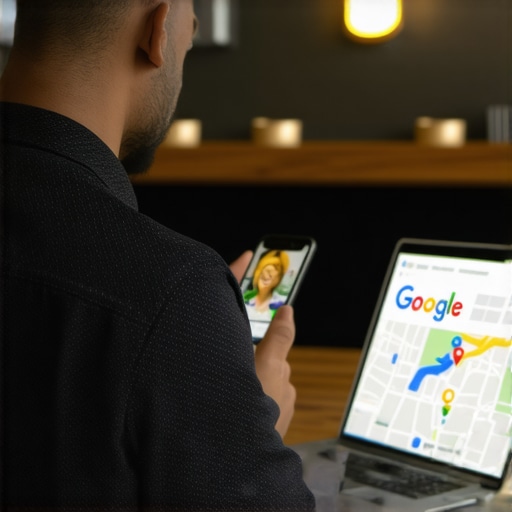Business owner editing Google Maps profile on laptop and smartphone